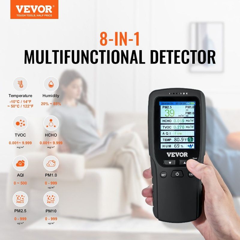 TVOC Quality Air AQI Counter PM2.5 Particle Formaldehyde PM1.0 PM10 Tester 8IN1 Humidity For Professional Temperature Monitor_voghion.com