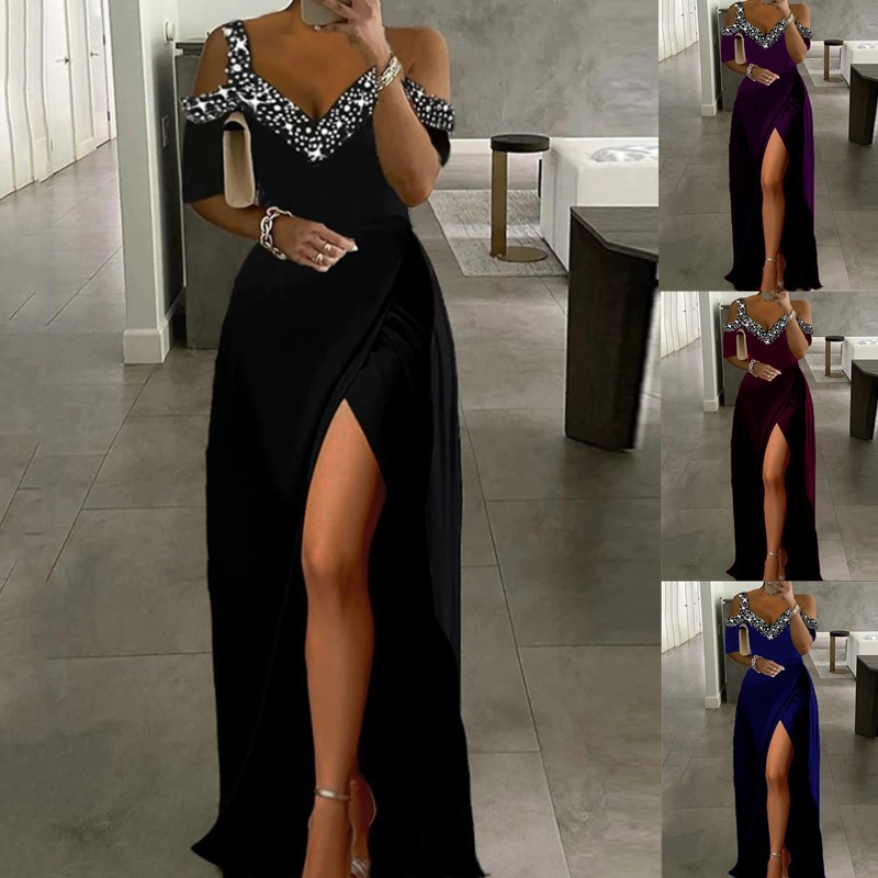 2025 Summer New Women's Off-Shoulder Strap Dress Gown_voghion.com
