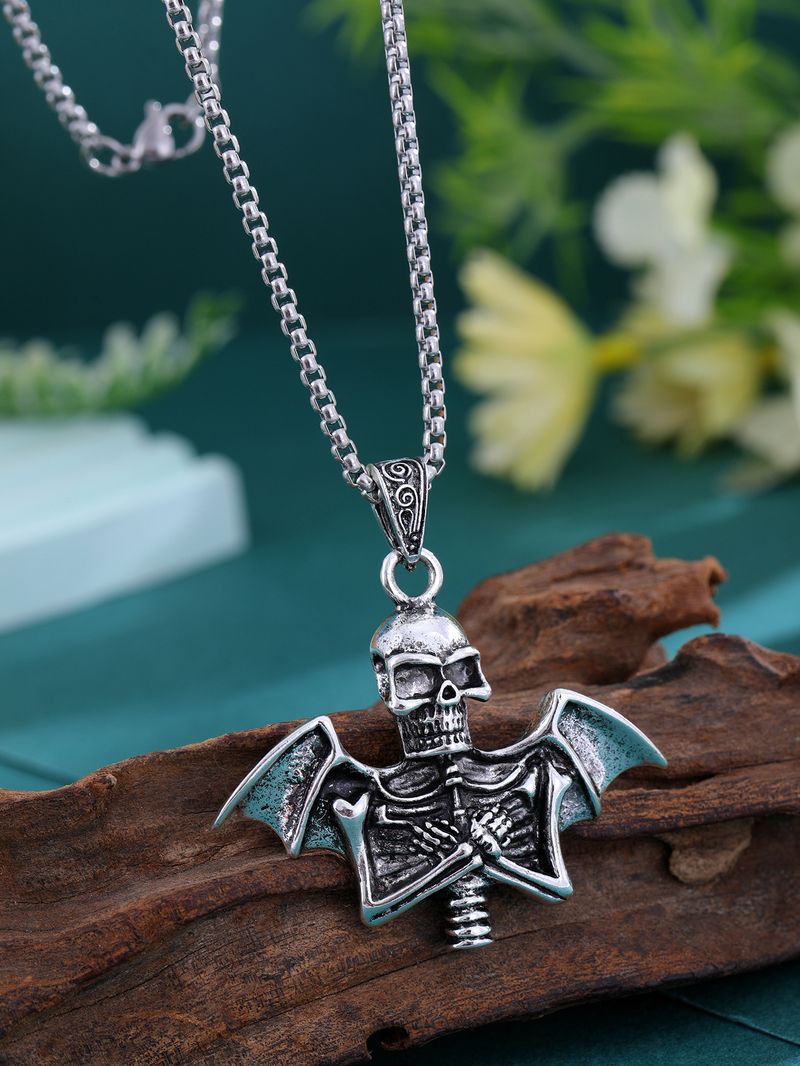 Halloween Engel Schädel Halskette Punk herren Schlüsselbein Kette_voghion.com