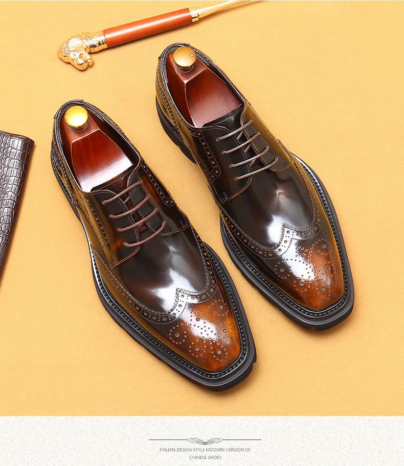 Erste Schicht Rindsleder Business Casual Herrenschuhe Britischer Stil geschnitzte Brogue Karree Doppelboden Außenhandel Abendgarderobe helle Lederschuhe_voghion.com