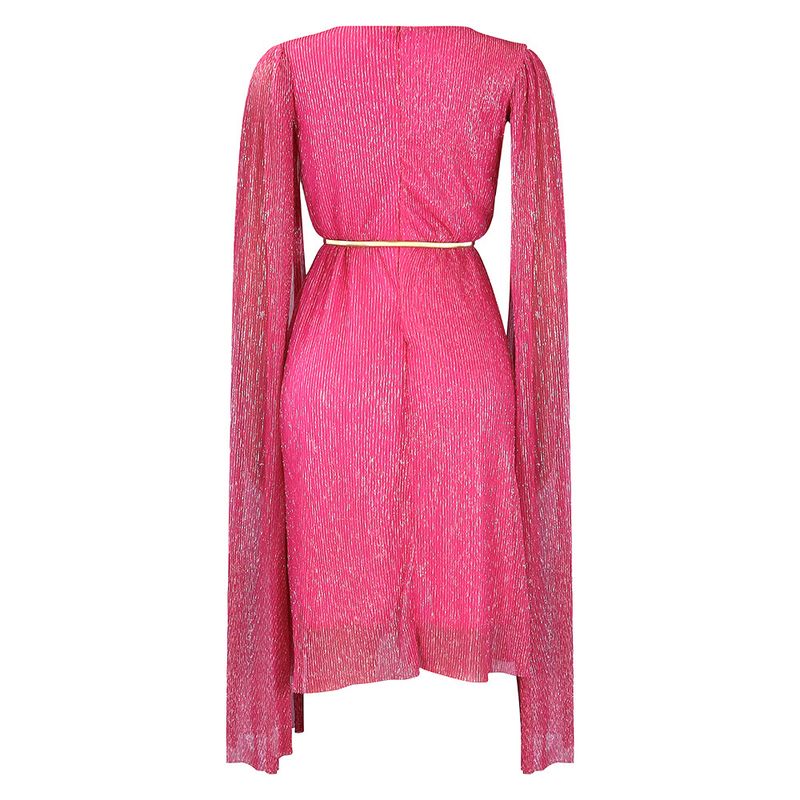 Damenbekleidung Neue V-Ausschnitt Temperament Langarm Cape Taille Kleid Rock_voghion.com