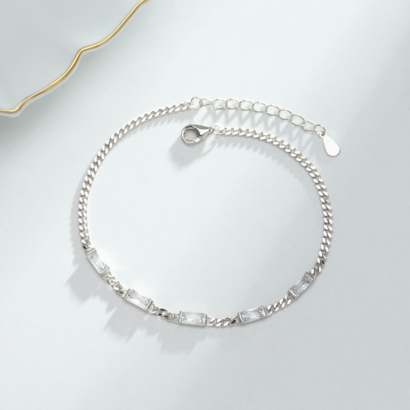 Bracciale a catena in argento sterling con zirconi cubici in stile francese vintage da donna e da uomo, design geometrico minimalista, design retrò, bracciale Dopamine_voghion.com