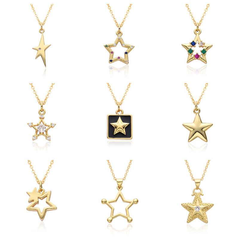 Hip Hop Stern Anhänger Halskette - 5-Punkt vergoldete Kupferkette mit Zirkonia, Urban Streetwear Schmuck für Männer_voghion.com