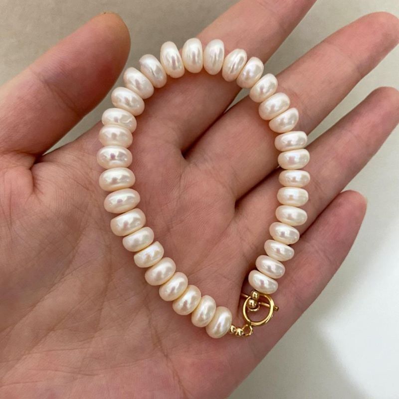 Bracciale Abacus Flat Freshwater Charm Internet in acciaio al titanio rosso con fibbia OT, edizione coreana, da donna, alla moda, con grandi perle_voghion.com