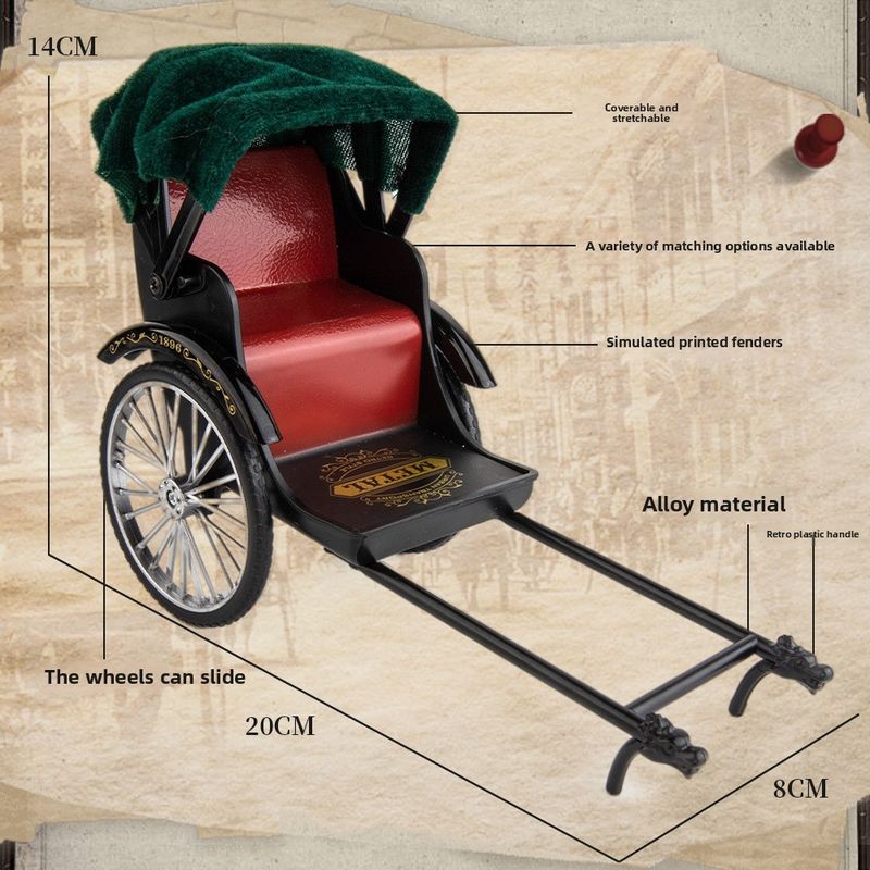 Rickshaw Modell Legering Gammel Shanghai Tralle Gammeldags Retro Ornament Skrivebord Nostalgisk dekorasjonsgave_voghion.com
