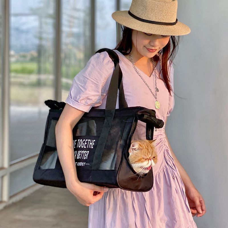 Bolsa de transporte de mano transpirable de verano para mascotas, bandolera plegable y ligera para gatos, bolsa portátil para exteriores_voghion.com