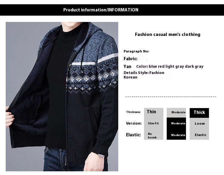 Winter new coat hooded fleece sweater color blocked casual zipper knitted men's cardigan_voghion.com