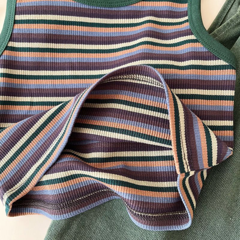 Kinderkleidung Jeansanzug Jungen und Mädchen Gestreifter T-Overall Zweiteiliger Anzug_voghion.com