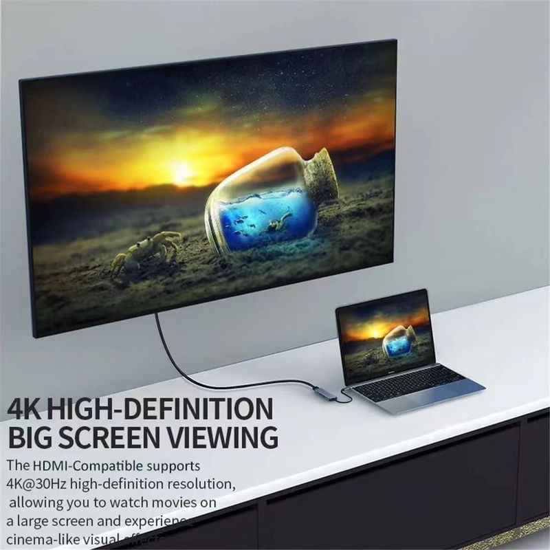 Cep Telefonları, Bilgisayarlar, Dizüstü Bilgisayarlar için Type-C Yerleştirme İstasyonu - HDMI, 5'i 1 Arada USB 3.0 Bölünmüş Ekran Monitör Hub'ı_voghion.com