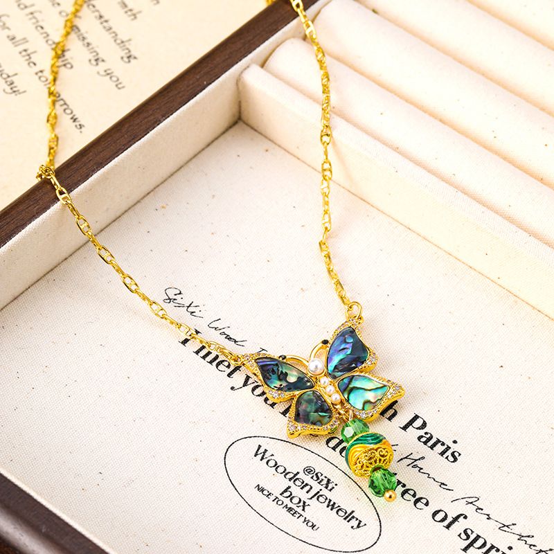 Gepersonaliseerd ontwerp, kwastje, abalone, schelpdier, vlinderketting, accessoires, sieraden, luxe vrouwengevoel,_voghion.com