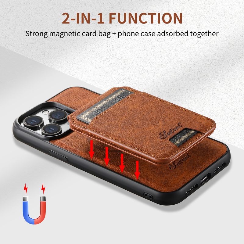SUTENI Portafoglio Custodia per telefono Porta carte Custodia magnetica in pelle per iPhone 12 13 14 15 Pro Max Plus Ultra_voghion.com