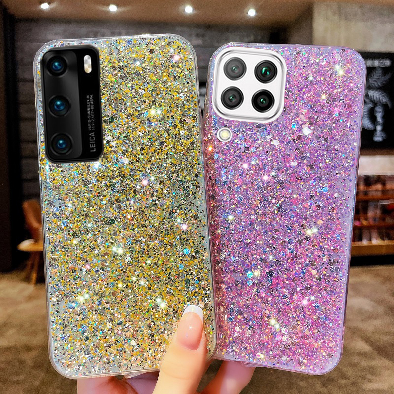 Bling Shiny Glitter Silicone Case On for Huawei P40 P30 P20 Lite Mate 40 30 Pro Coque Gold Silver Foil Coque Soft Back C_voghion.com