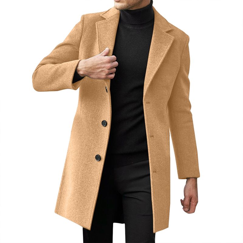 Abbigliamento maschile Cappotto lungo in lana da uomo in stile classico britannico - Trench invernale con tasche multiple (nero, cachi, marrone, grigio chiaro, rosso)_voghion.com