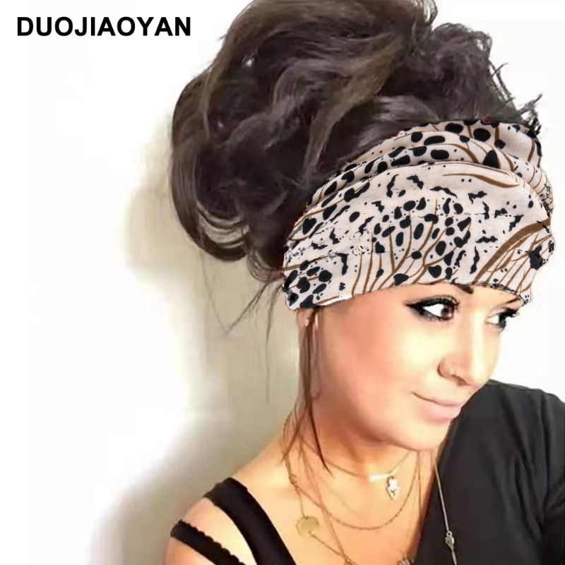New Leopard Print Digital Printed Sports Headband with European and American Knotted Cross Wide Edge Elastic Headband for Women_voghion.com