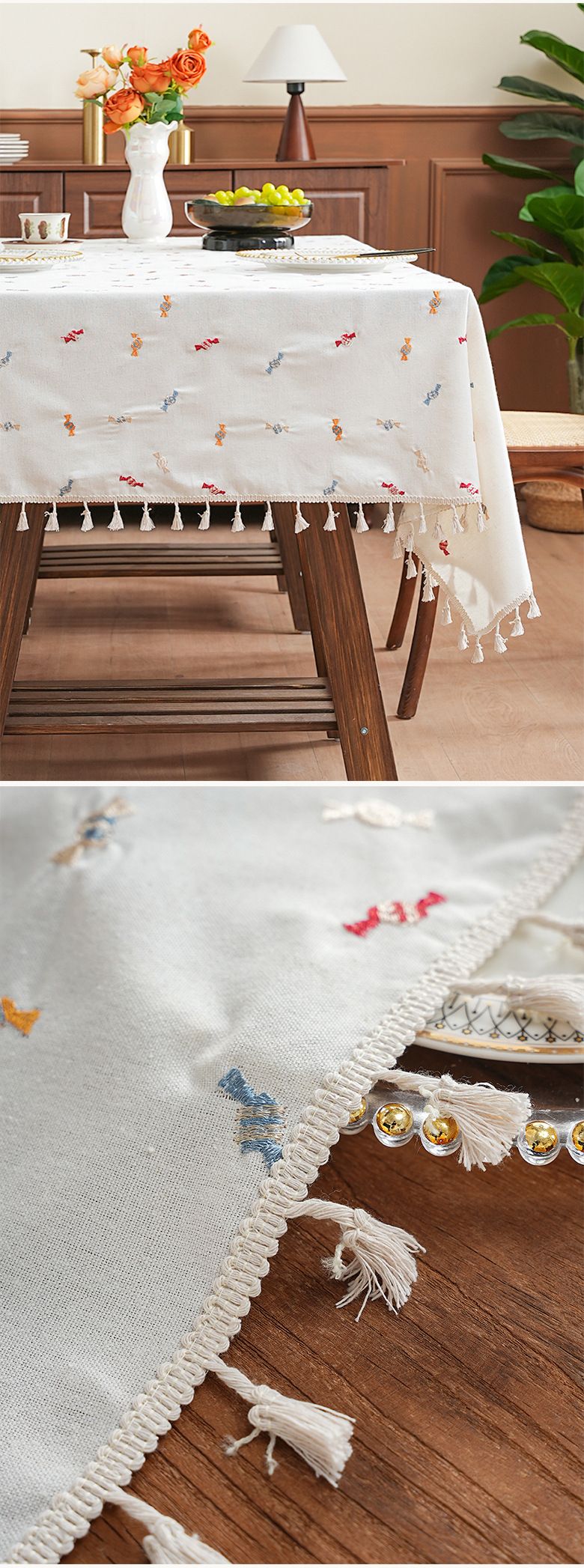 Tovaglia 100% lino – Disegni di caramelle e Natale, copertura rettangolare antipolvere per tavolo da pranzo, tavolino (150x100 cm/150x260 cm)_voghion.com
