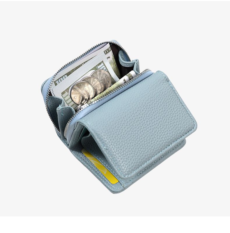 Tarjetero de PU para mujer, pequeño, de gran capacidad, con diseño de lichi, sencillo_voghion.com