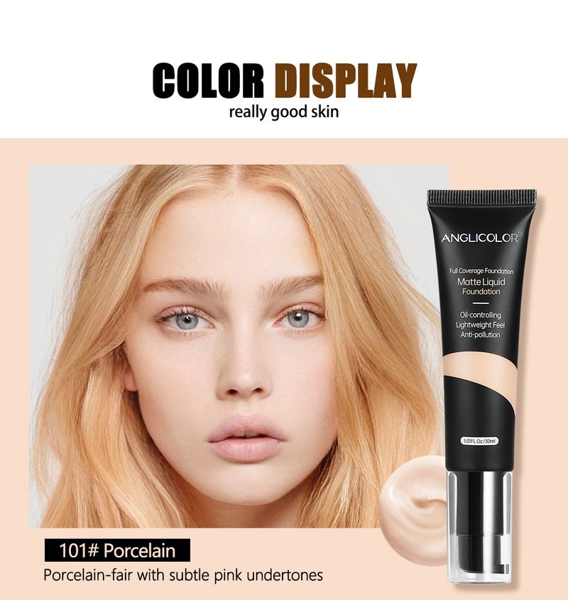 Anglicolor Long-Lasting Foundation – Oliecontrole & Volledige Dekking Vloeibare Make-up voor een Flawless, Natuurlijke Finish (tinten 101-105)_voghion.com