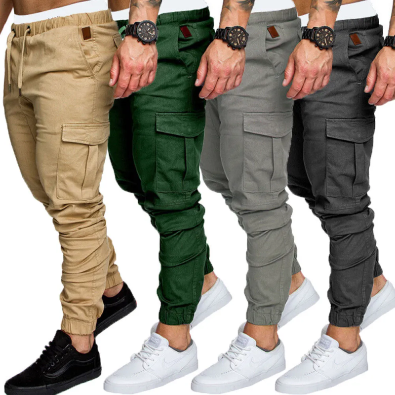 Moda para hombre flaco urbano pierna recta casual lápiz basculador pantalones de carga tácticos pantalones militares masculinos_voghion.com