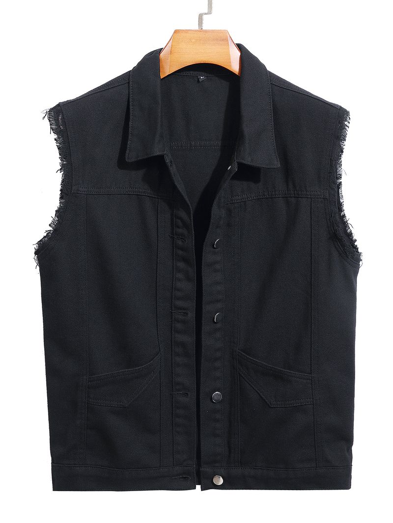 Men's Clothing Retro Black Denim Vest Men Spring And Autumn New Loose Slimming Outer Wear All Match Tops Jacket_voghion.com