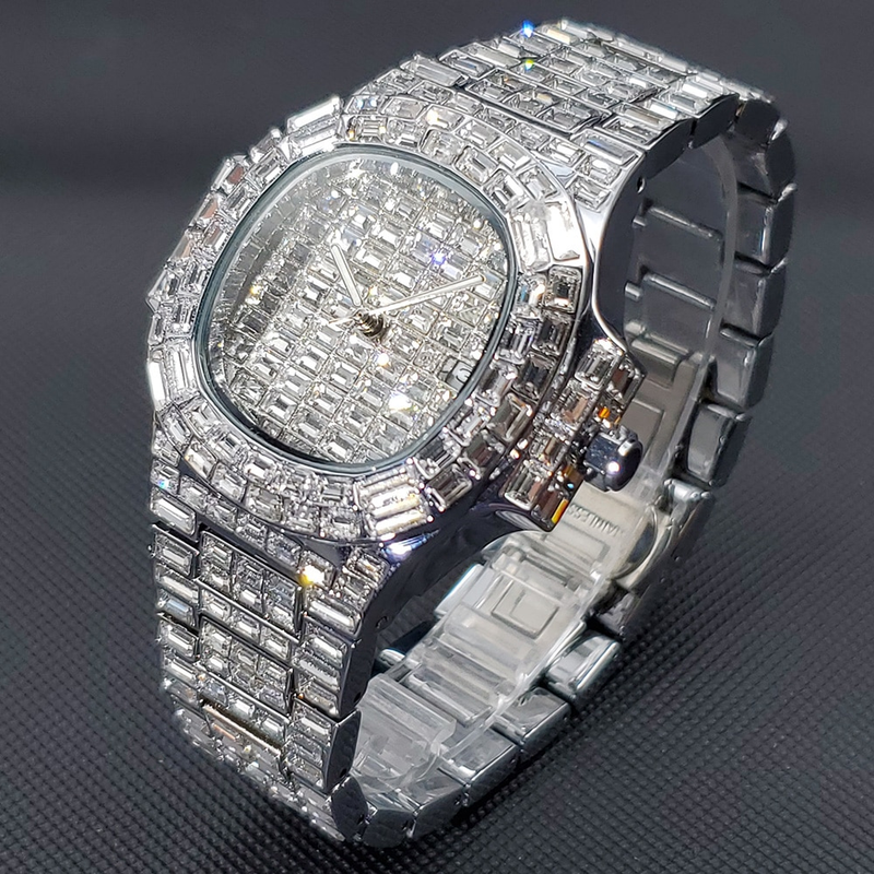 Iced Out Ceas pentru bărbați Hip Hop Diamond Sier Quartz ceas hombre High End Dive Ceasuri de bărbați din oțel inoxidabil Dropshipping_voghion.com