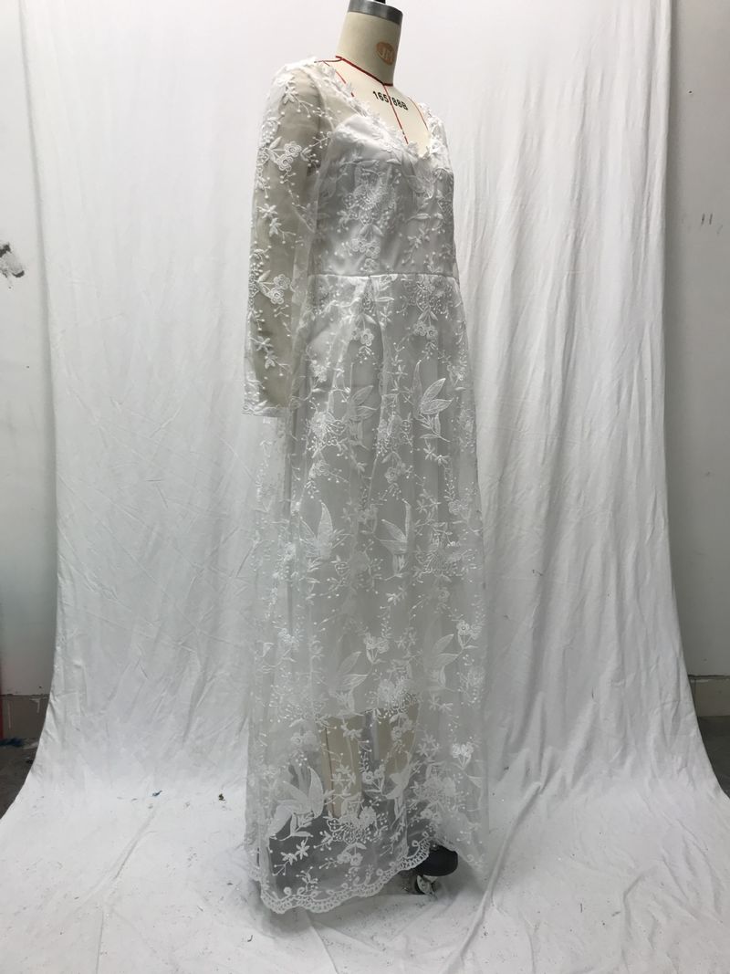 Abito da sposa monospalla a maniche lunghe da donna, gonna lunga_voghion.com