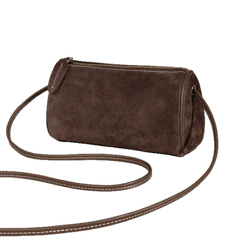 2025 Autumn And Winter New Suede Cylinder Matte Single Shoulder Crossbody Women's Small Round Phone Bag_voghion.com