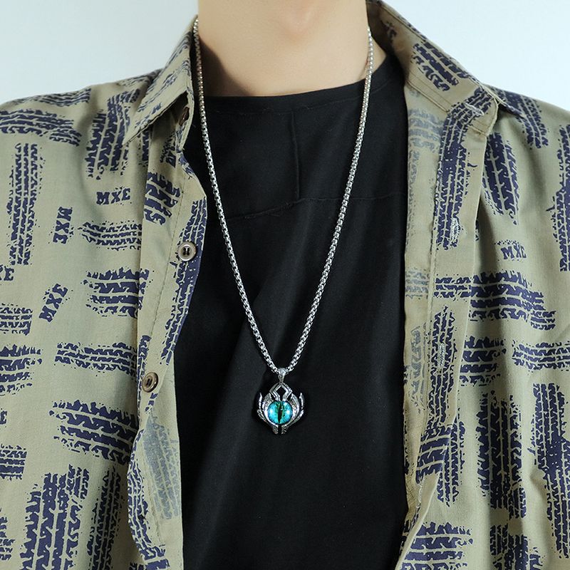 Collar con colgante de ojo malvado azul de cristal egipcio de acero inoxidable para hombre, estilo punk, retro, vintage y moderno._voghion.com