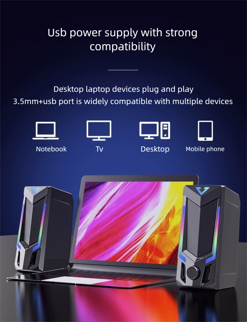 Saida Computer Home Laptop Universal Small Speaker Wired Colorful Light Desktop Subwoofer_voghion.com