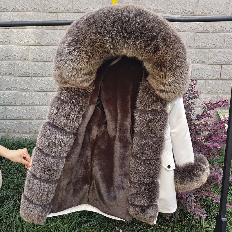 Abbigliamento da donna Cappotto di pelliccia con colletto di pelliccia staccabile, cappotto sottile di media lunghezza per le donne_voghion.com