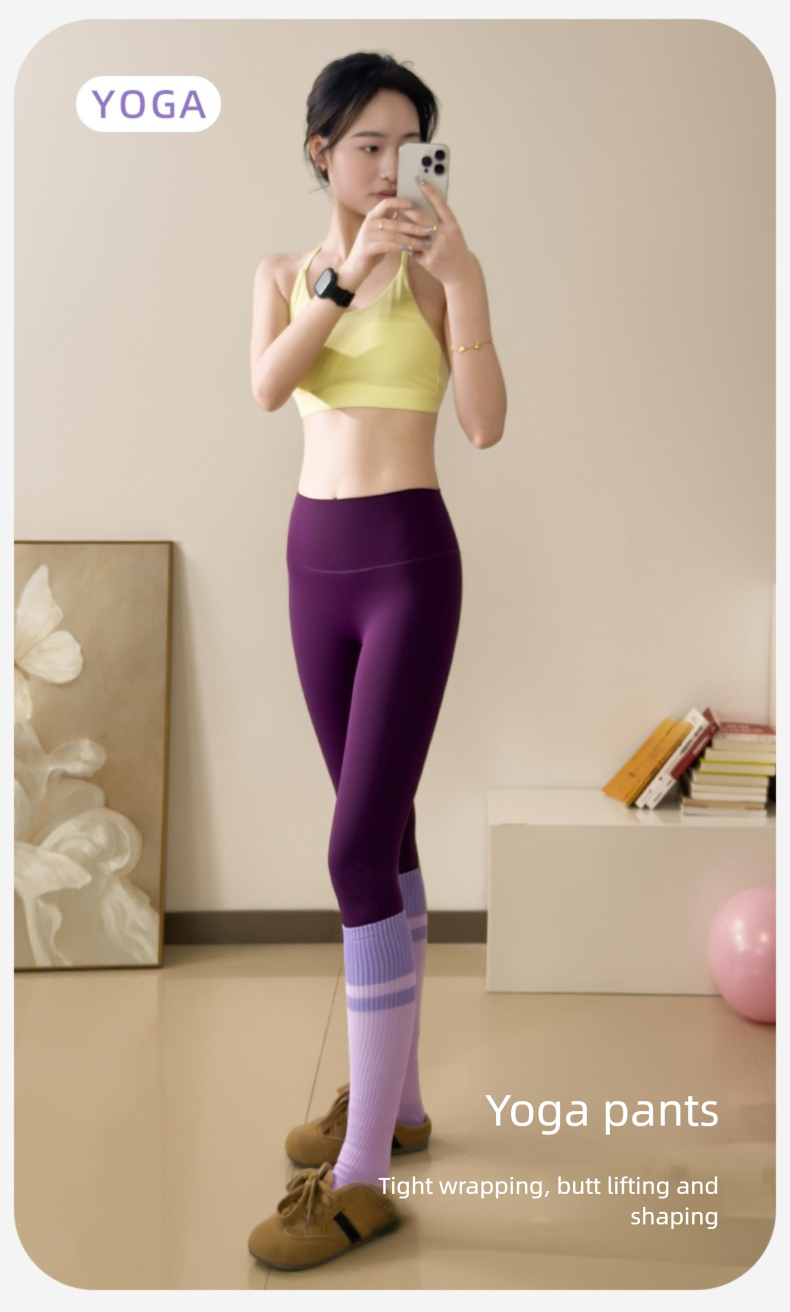 Elastic Purple Yoga Women's Fitness Pants Barely There No Embarrassing Lines Pocket Tight Running_voghion.com