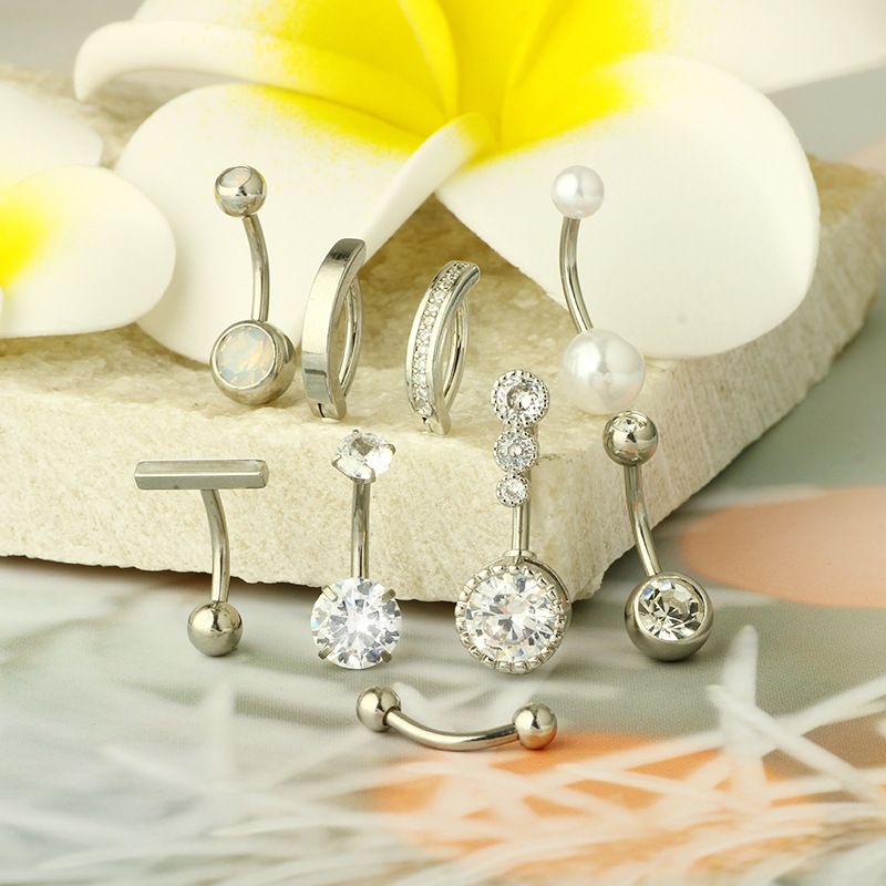Set di 9 piercing per ombelico in acciaio inossidabile, stile classico, all'ingrosso_voghion.com