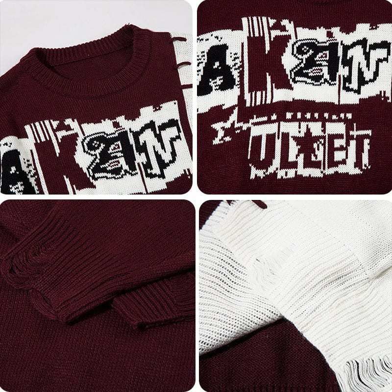 Men's Clothing New autumn long sleeved sweater street hip hop loose color matching tassel jacquard brand knitted sweater_voghion.com