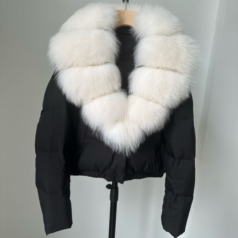 Luxury Winter Short Down Jacket For Women With Detachable Fox Fur Collar, High-Quality White Duck Down, Elegant & Stylish, Loose Fit, Warm_voghion.com