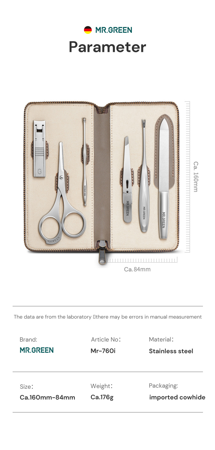 Tragbare MR.GREEN Maniküre-Sets, Edelstahl-Pediküre-Sets mit Bezug aus vollnarbigem Rindsleder, Perso_voghion.com