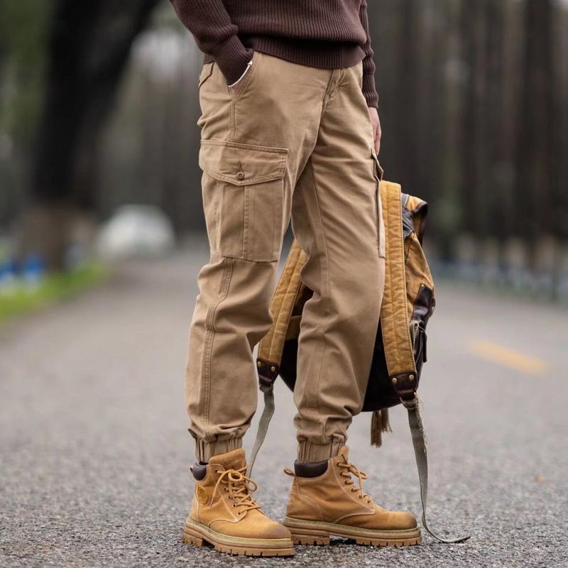 Pantaloni multitasche da uomo, realizzati in puro cotone, larghi alla caviglia, marchio alla moda, resistenti all'usura, riparazione auto, manodopera_voghion.com