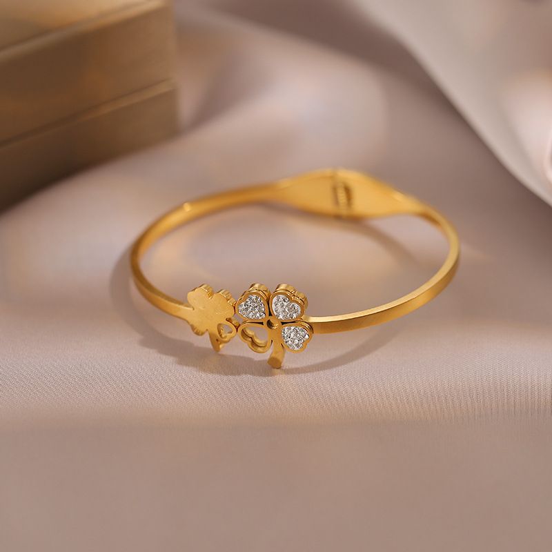 Gioielli da donna alla moda, leggeri, di lusso, intarsiati, zirconi, placcati in oro, bracciale creativo a quattro foglie, da donna, da indossare, gioielli a molla aperti_voghion.com