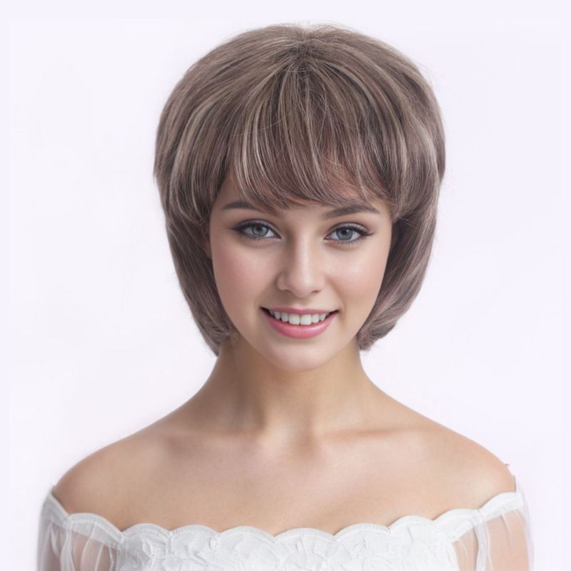 Extension per capelli, parrucche per donne, moda, capelli corti, biondo chiaro, riga laterale, capelli corti e lisci, parrucca in fibra chimica, copricapo_voghion.com