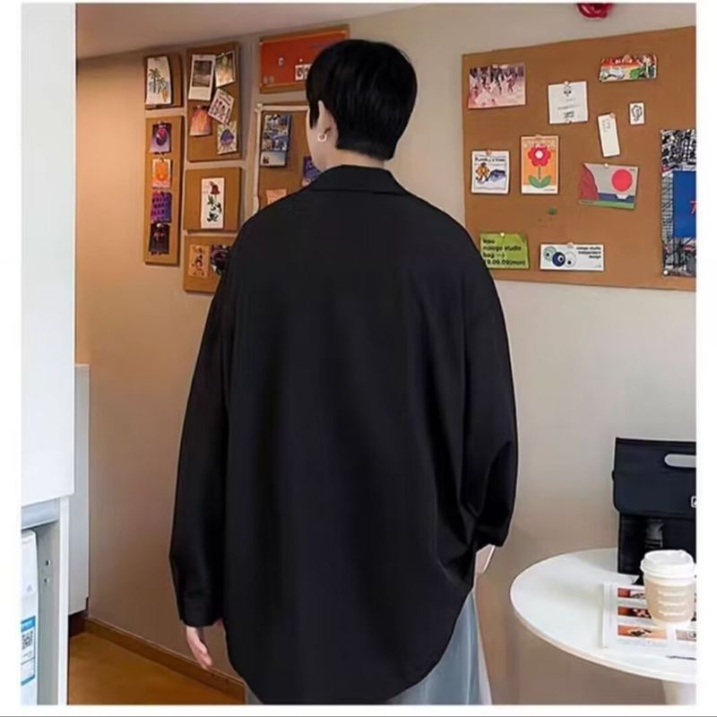 Camicia a maniche lunghe in seta ghiacciata da uomo e da donna in estate, abito da coppia sottile, versatile per studenti, ampia e grassa più_voghion.com