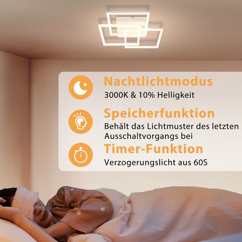 Glitzerlife Deckenlampe LED Deckenleuchte Weiß - 36W Wohnzimmerlampe Dimmbar Schlafzimmerlampe Mit Fernbedienung Modernes Design Deckenlampe Für Kinderzimmer Küche_voghion.com
