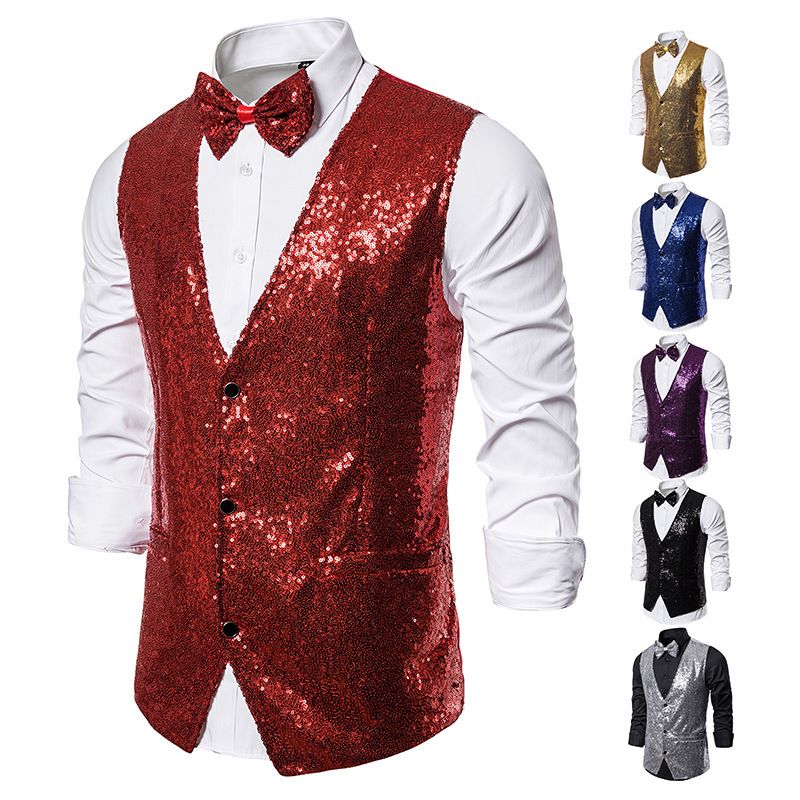 Men's Stage Costumes, Sequins, Vests, Photography Studios, Hosts, Singers, Emcees, Vests_voghion.com