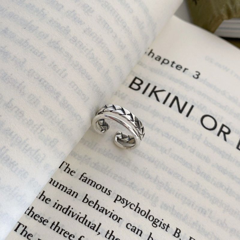 Korean Version S999 Silver Double Layer Twist For Women Fashionable Elegant Geometric Open Hip Hop Tail Ring_voghion.com