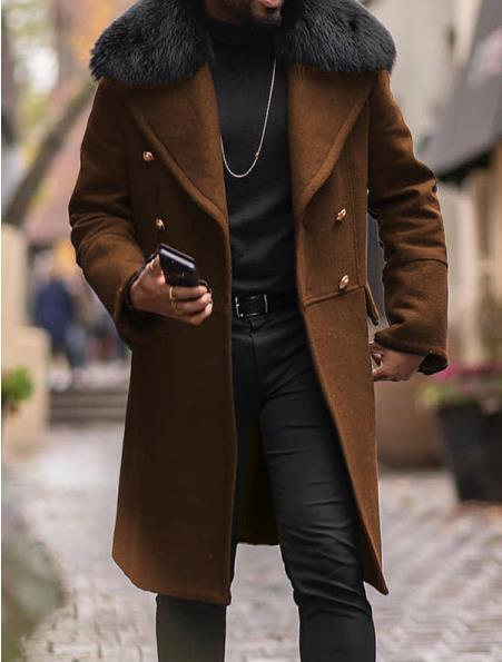 2024 New Casual Woolen Solid Color Slim Fit Double breasted Youth Men's Coat Collar_voghion.com