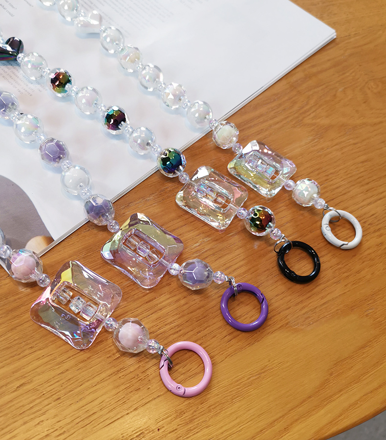 Large Square Crystal Bead Wrist Strap Mobile Phone Strap with Multi Sided Diamond Bead Pendant Phone Anti Drop Clip_voghion.com