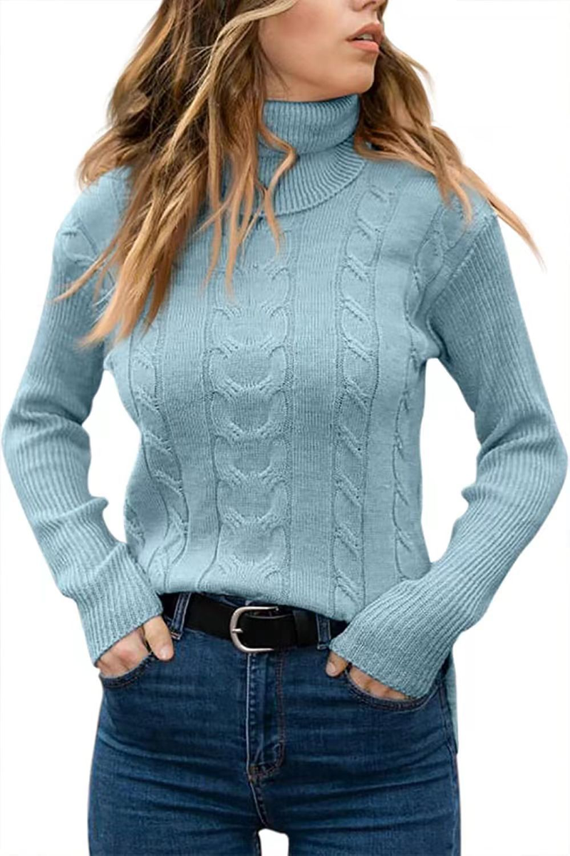 Odzież damska jesień i zima nowy jednolity kolor golf sweter retro długi sweter odzież damska_voghion.com