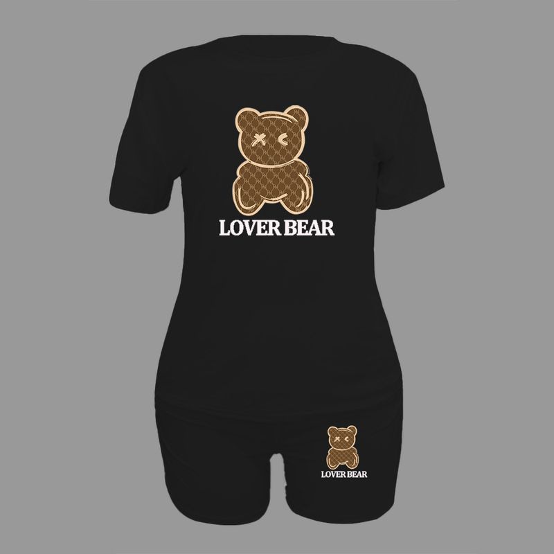 Damen-Trainingsanzug mit T-Shirt-Shorts und Bären-Print_voghion.com