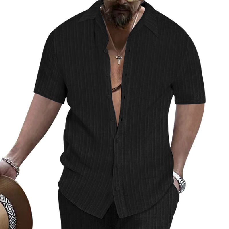 2024 Summer Men's Shirt Casual Loose Short Sleeve Beach Button-Up Top_voghion.com