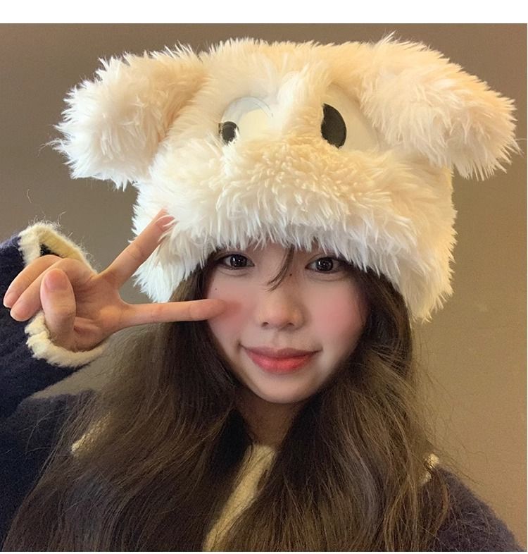 Autunno e inverno versatile carino cartone animato divertente cagnolino lungo peluche da donna alla moda coreano cappello di protezione per le orecchie_voghion.com