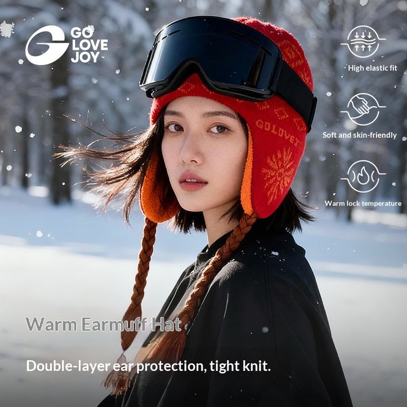 001 Golejue Nuovo cappello da sci lavorato a maglia per arrampicata all'aperto, ciclismo, escursionismo, antivento, caldo, freddo, foderato in pile, protezione per le orecchie spessa_voghion.com