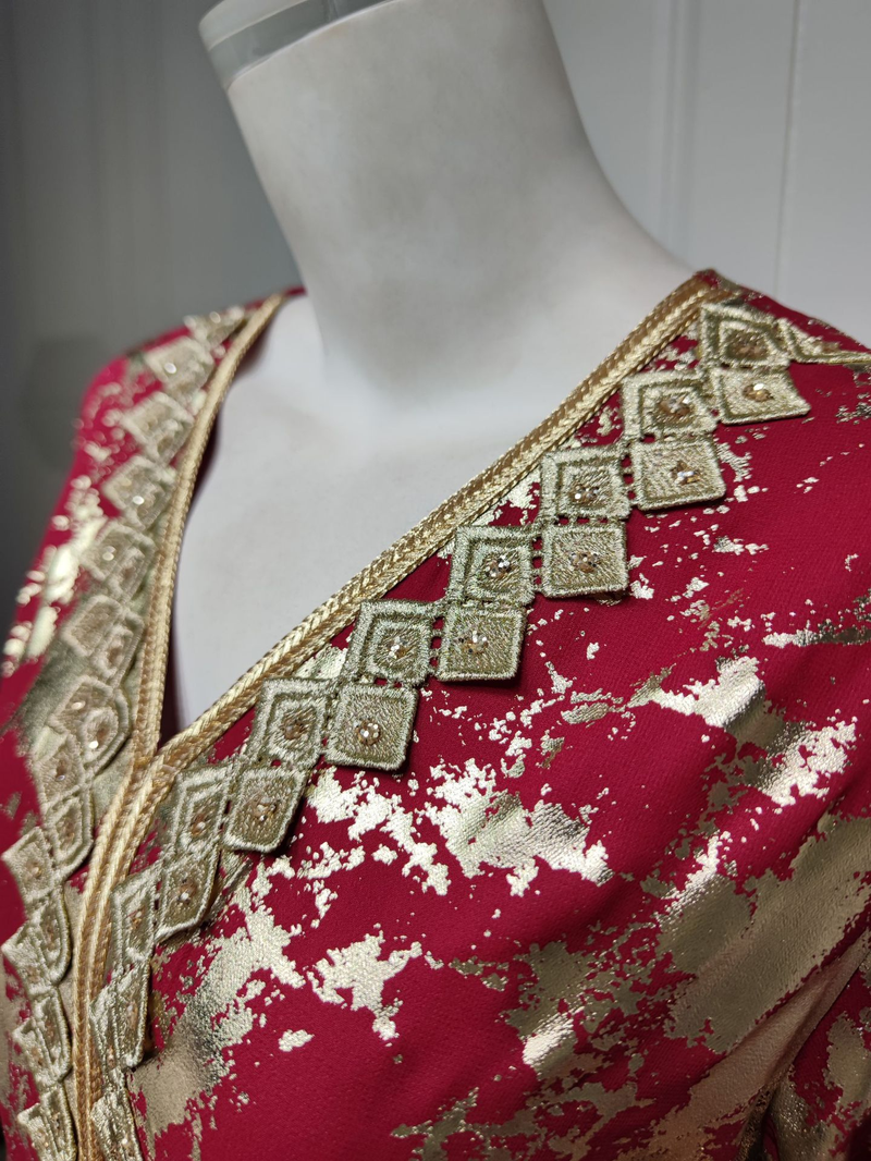 Damekjole forgyldt muslimsk chiffonkåbe med bæltekjole_voghion.com