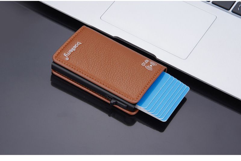 Baellerry New Ανδρική θήκη για κάρτες Lychee RFID Αντιμαγνητική πλάγια ώθηση Pop, μεταλλικό κουτί αλουμινίου_voghion.com